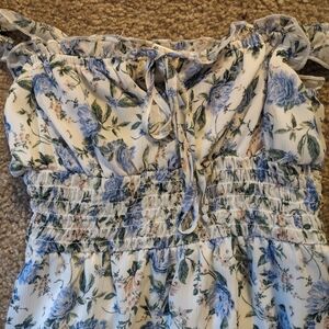 Altar'd State Blue And White Floral Ruffle Dress